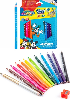 Изображение Patio Kredki ołówkowe trójkątne JUMBO 12 sztuk 13 kolorów + temperówka Colorino Kids Mickey