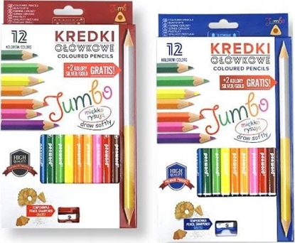 Изображение Penword Kredki ołówkowe PENWORD Jumbo high quality trójkątne z temperówką 12+2kolory gratis Penword