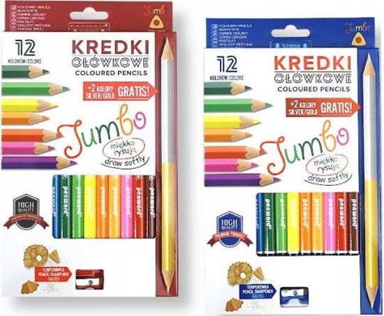 Изображение Penword Kredki ołówkowe PENWORD Jumbo high quality trójkątne z temperówką 12+2kolory gratis Penword