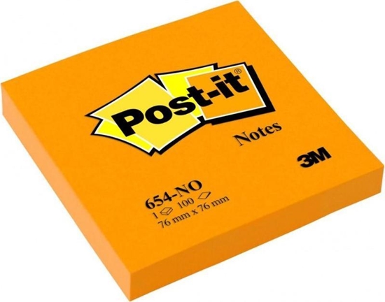 Picture of Post-It 3M Bloczek samoprzylepny POST-IT_ (654N), 76x76mm, 1x100 kart., jaskrawy pomarańczowy