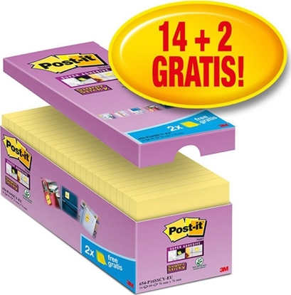 Picture of Post-it Karteczki samoprzylepne Post-it Super Sticky (654-P16SSCY-EU), 76x76mm, 16x90 kart., żółte, 2 Karteczki GRATIS