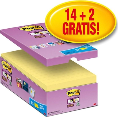 Picture of Post-it Karteczki samoprzylepne Post-it Super Sticky (655-P16SSCY-EU), 127x76mm 16x90 kart., żółte, 2 Karteczki GRATIS