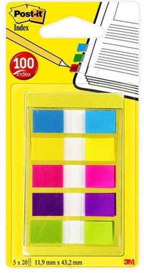 Изображение Post-it Zakładki indeksujące 683-5CB 12x43mm, mix: niebieski + żółty + óżowy + fioletowy + zielony (3M0103)