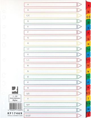 Picture of Q-Connect Przekładki Q-CONNECT Mylar, karton, A4, 225x297mm, A-Z, 21 kart, lam. indeks, mix kolorów