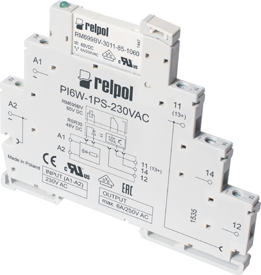 Изображение Relpol Przekaźnik interfejsowy 1P 6A 24VDC PIR6W-1PS-24VDC-R (858620)