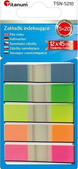 Изображение Titanum Zakładki indeksujące fluo 12x45mm 5x20 kartek