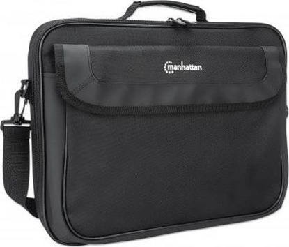 Attēls no Manhattan Cambridge Laptop Bag 15.6", Clamshell Design, Black, LOW COST, Accessories Pocket, Document Compartment on Back, Shoulder Strap (removable), Equivalent to Targus TAR300, Notebook Case, Three Year Warranty