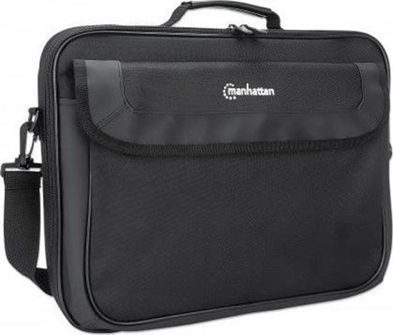 Picture of Manhattan Cambridge Laptop Bag 15.6", Clamshell Design, Black, LOW COST, Accessories Pocket, Document Compartment on Back, Shoulder Strap (removable), Equivalent to Targus TAR300, Notebook Case, Three Year Warranty