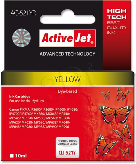 Picture of Tusz Activejet tusz AC-521YR / CLI-521Y (yellow)