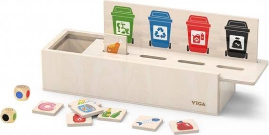 Изображение Viga Toys Układanka Gra edukacyjna drewniana do nauki sortowania śmieci