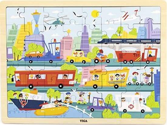 Изображение Viga Viga 44582 Puzzle na podkładce 48 elementów - poznajemy transport w mieście