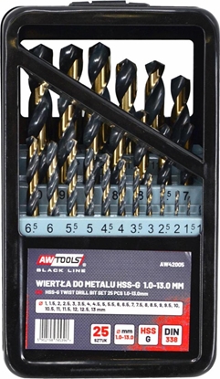 Attēls no Wiertło AWTools AWTOOLS WIERTŁO METAL HSS M2 KPL. 25szt. /1,0-13,0mm/ PREMIUM AW42005