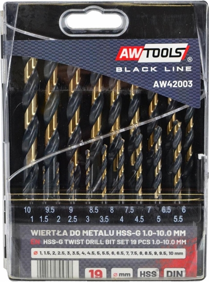 Изображение Wiertło AWTools AWTOOLS WIERTŁO METAL HSS M2 KPL.19SZT. /1,0-10,0MM/ PREMIUM AW42003 AWTOOLS