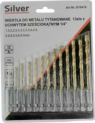 Изображение Wiertło Silver WIERTŁA DO METALU Z UCHWYTEM HEX 1/4" KPL.13szt. /SILVER EX10418