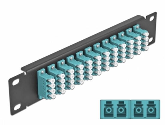 Picture of Delock 10″ Fiber Optic Patch Panel 12 Port LC Quad aqua 1U black