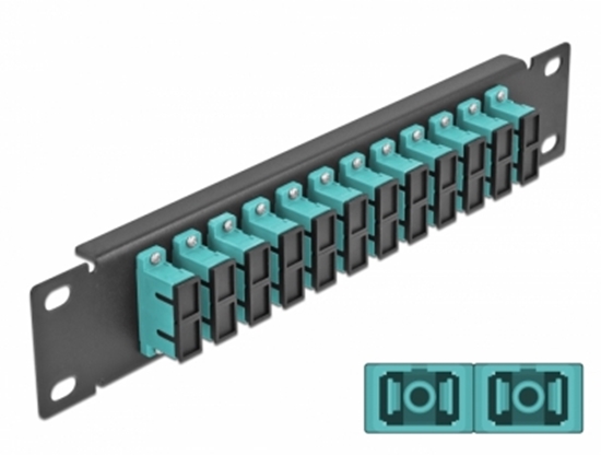 Picture of Delock 10″ Fiber Optic Patch Panel 12 Port SC Duplex aqua 1U black