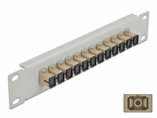 Picture of Delock 10″ Fiber Optic Patch Panel 12 Port SC Simplex beige 1U grey