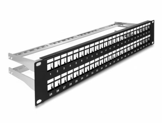 Picture of Delock 19″ Keystone Patch Panel 48 port with strain reliefs 2U black