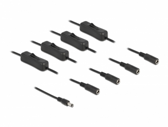 Picture of Delock Cable DC 5.5 x 2.1 mm male to 4 x DC female with switch 1 m