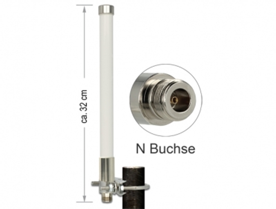 Picture of Delock LoRa 868 MHz Antenna N jack 3 dBi 32 cm omnidirectional fixed pole mount white outdoor