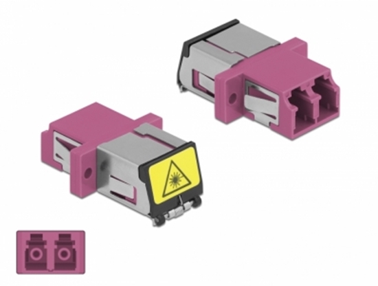 Picture of Delock Optical Fiber Coupler with laser protection flip LC Duplex female to LC Duplex female Multi-mode violet