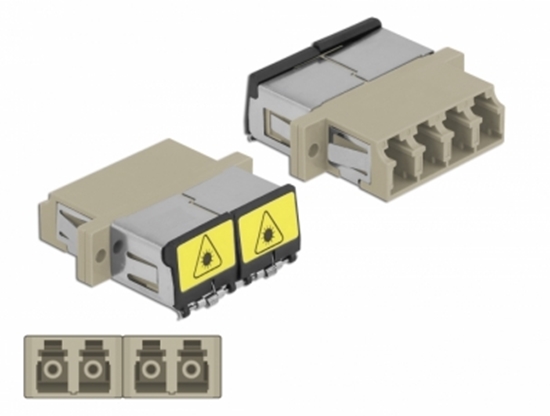 Picture of Delock Optical Fiber Coupler with laser protection flip LC Quad female to LC Quad female Multi-mode beige