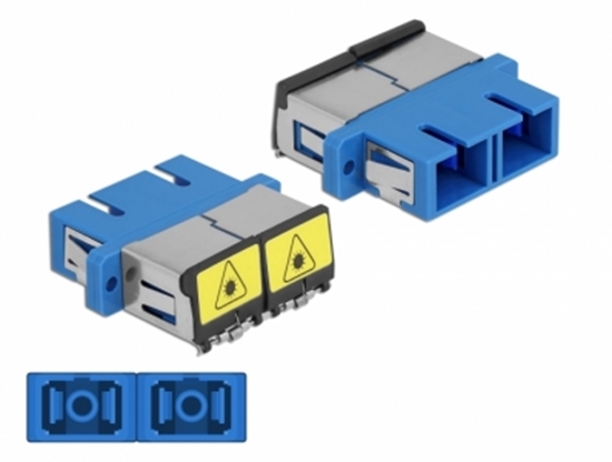 Picture of Delock Optical Fiber Coupler with laser protection flip SC Duplex female to SC Duplex female Single-mode blue