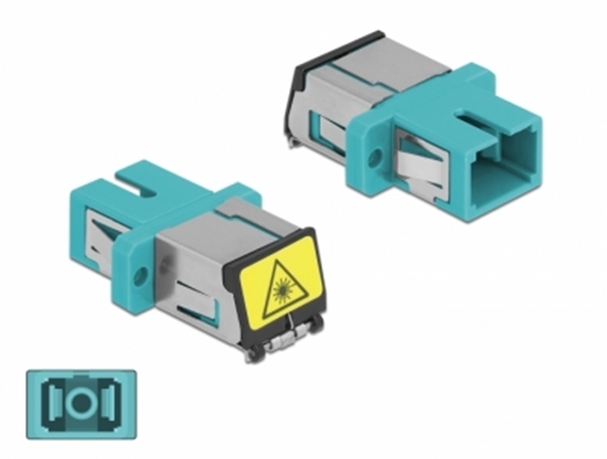 Picture of Delock Optical Fiber Coupler with laser protection flip SC Simplex female to SC Simplex female Multi-mode aqua