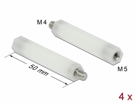 Изображение Delock Standoff M5 x M4, hexagon, inside / outside, 50 mm natural 4 pcs