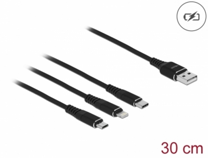 Attēls no Delock USB Charging Cable 3 in 1 for Lightning™ / Micro USB / USB Type-C™ 30 cm black