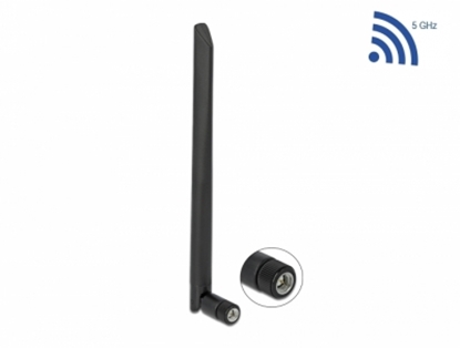 Attēls no Delock WLAN 802.11 ac/ax/a Antenna RP-SMA plug 5 dBi 20 cm omnidirectional with tilt joint and flexible material black