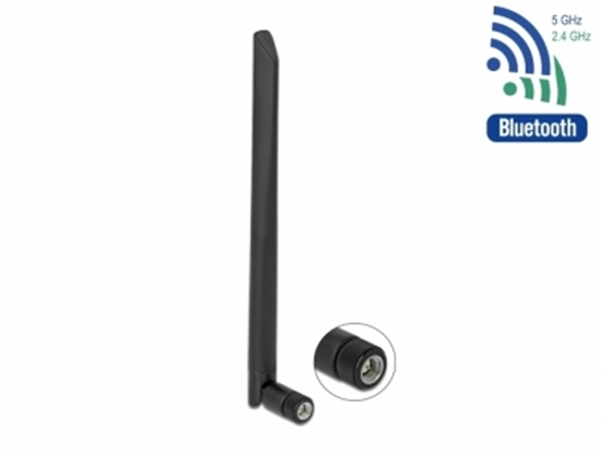 Picture of Delock WLAN 802.11 ac/ax/a/b/g/n Antenna RP-SMA plug 5 dBi 20 cm omnidirectional with tilt joint flexible and rubber surface bla