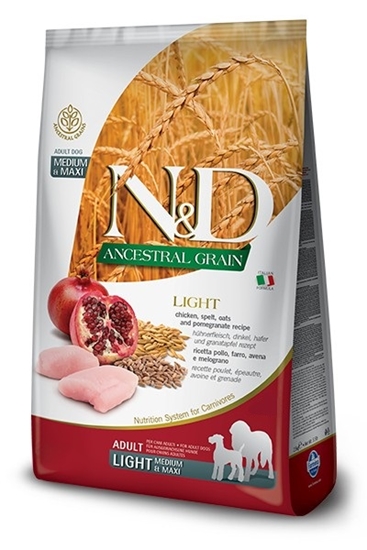 Picture of FARMINA N&D ANCESTRAL GRAIN DOG LIGHT - CHICKEN. SPELT.OATS AND POMEGRANATE ADULT MEDIUM & MAXI 12kg