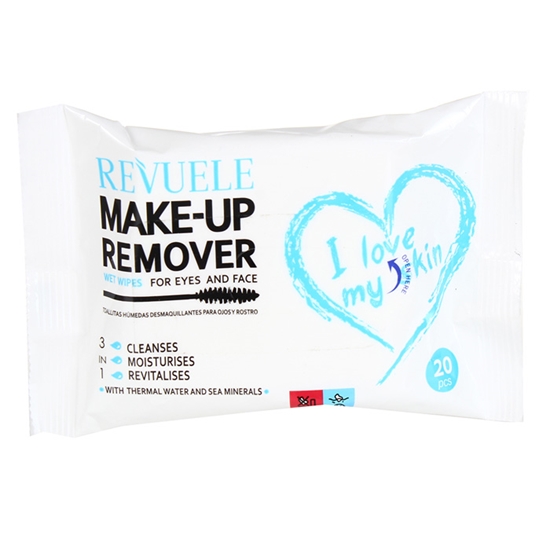 Изображение Mitrās salvetes Revuele Wet wipes MAKE-UP I LOVE MY SKIN 20g