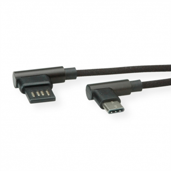 Изображение ROLINE USB 2.0 Cable, C (90° angled) - A reversible, M/M, black, 0.8 m