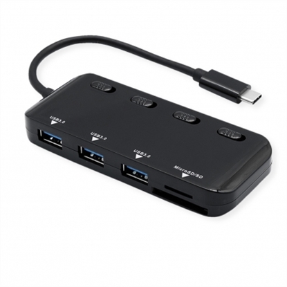 Изображение ROLINE USB 3.2 Gen 1 Hub, 3 Ports, Type C connection cable, with Card Reader, sw