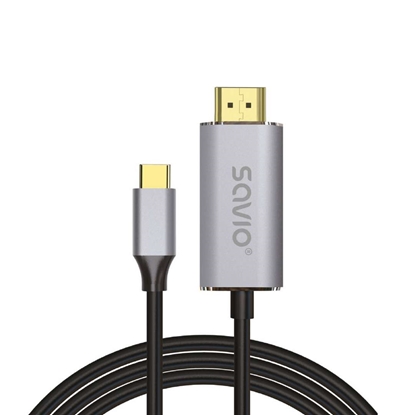 Изображение USB-C to HDMI 2.0B cable, 2m, silver / black, gold tips, SAVIO CL-171
