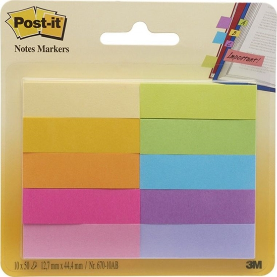 Picture of 3M ZAKŁADKI INDEKSUJĄCE POST-IT 12,7X44,4MM 670-10AB PAPIEROWE 10X50 KARTEK NEONOWE