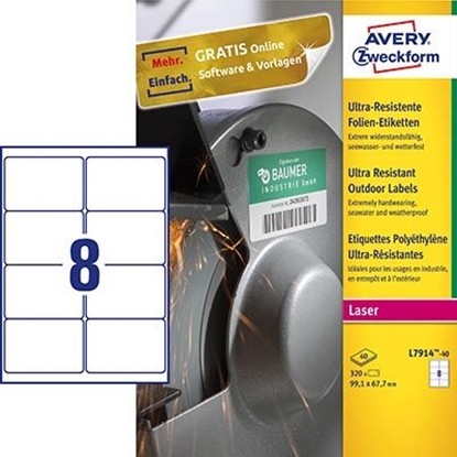 Attēls no Avery Zweckform ETYKIETY ZF L7914-40 ULTRA RESISTANT 99,1X67,7 MM, 40 ARKUSZY