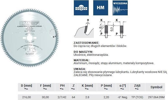 Picture of CMT 297.064.09M Piła HW D=216 F=30 Z=64