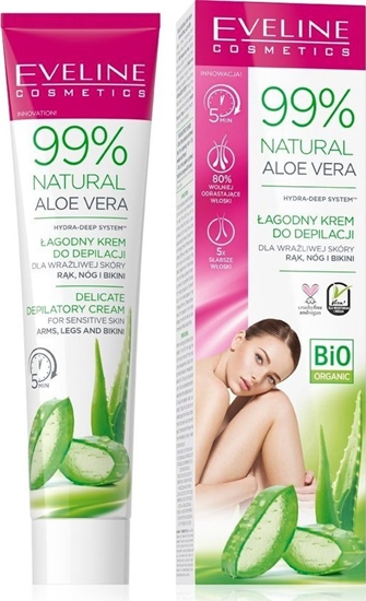 Изображение Eveline Eveline 99% Natural Aloe Vera Łagodny Krem do depilacji - skóra wrażliwa 125ml