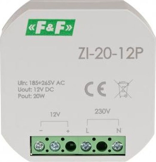 Picture of F&F Zasilacz impulsowy do puszki 180-264V AC, wyj. 12V DC 1,6A 20W ZI-20-12P