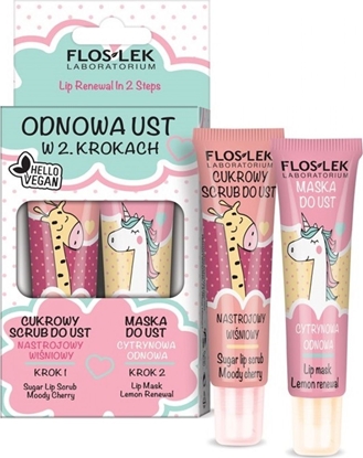 Изображение FLOSLEK Floslek Lip Care Vege Zestaw Odnowa Ust (Scrub do ust Nastrojowy Wiśniowy 14g+Maska cytrynowa 14g)