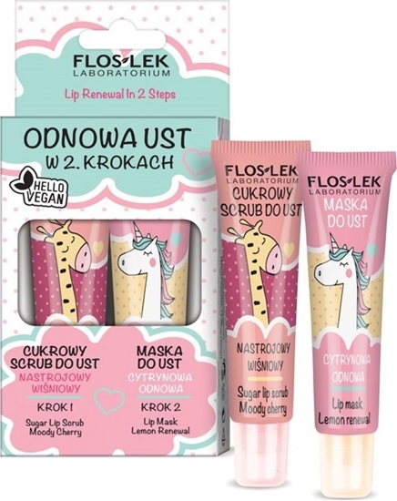 Picture of FLOSLEK Floslek Lip Care Vege Zestaw Odnowa Ust (Scrub do ust Nastrojowy Wiśniowy 14g+Maska cytrynowa 14g)