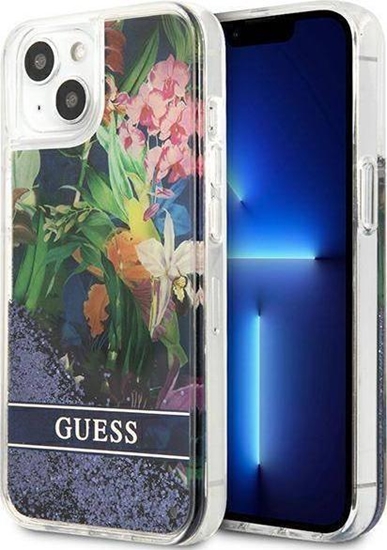 Picture of GUESS Guess GUHCP13SLFLSB iPhone 13 mini 5,4" niebieski/blue hardcase Flower Liquid Glitter