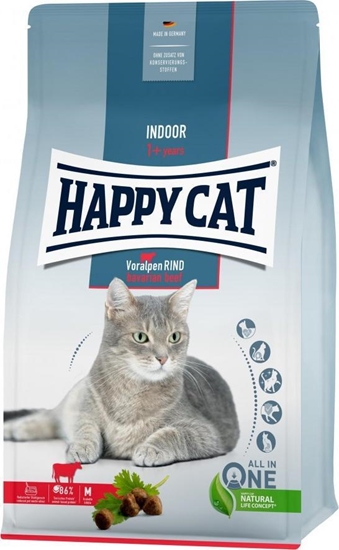 Picture of Happy Cat Indoor Bavarian Beef, sucha karma, dla dorosłych kotów niewychodzących, wołowina bawarska, 300 g, worek