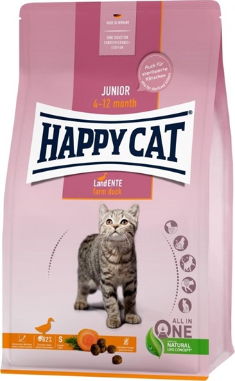 Изображение Happy Cat Junior Farm Duck, sucha karma, dla kociąt w wieku 4-12 mies, kaczka, bezzbożowa, 4 kg, worek