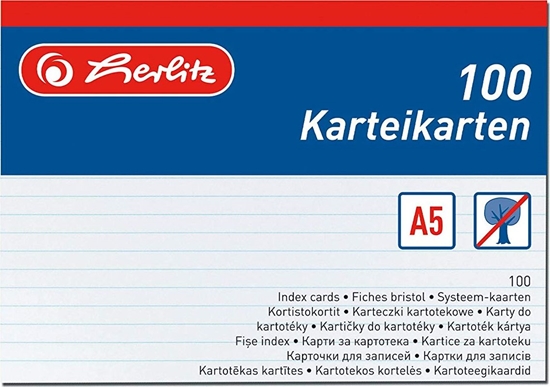 Изображение Herlitz KARTKI KARTOTEKOWE A5/100K LIN HER BIA FOL - 1150507