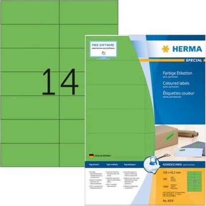 Picture of Herma Kolorowe etykiety A4, 105 x 42,3 mm, zielony, trwała przyczepność - 4559