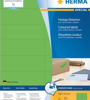 Изображение Herma Kolorowe etykiety, A4, 105 x 37 mm, zielone, wyjmowane - 4554